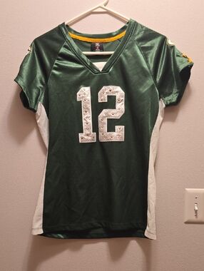 Women's Green RODGERS Number 12 Short-Sleeve Jersey
